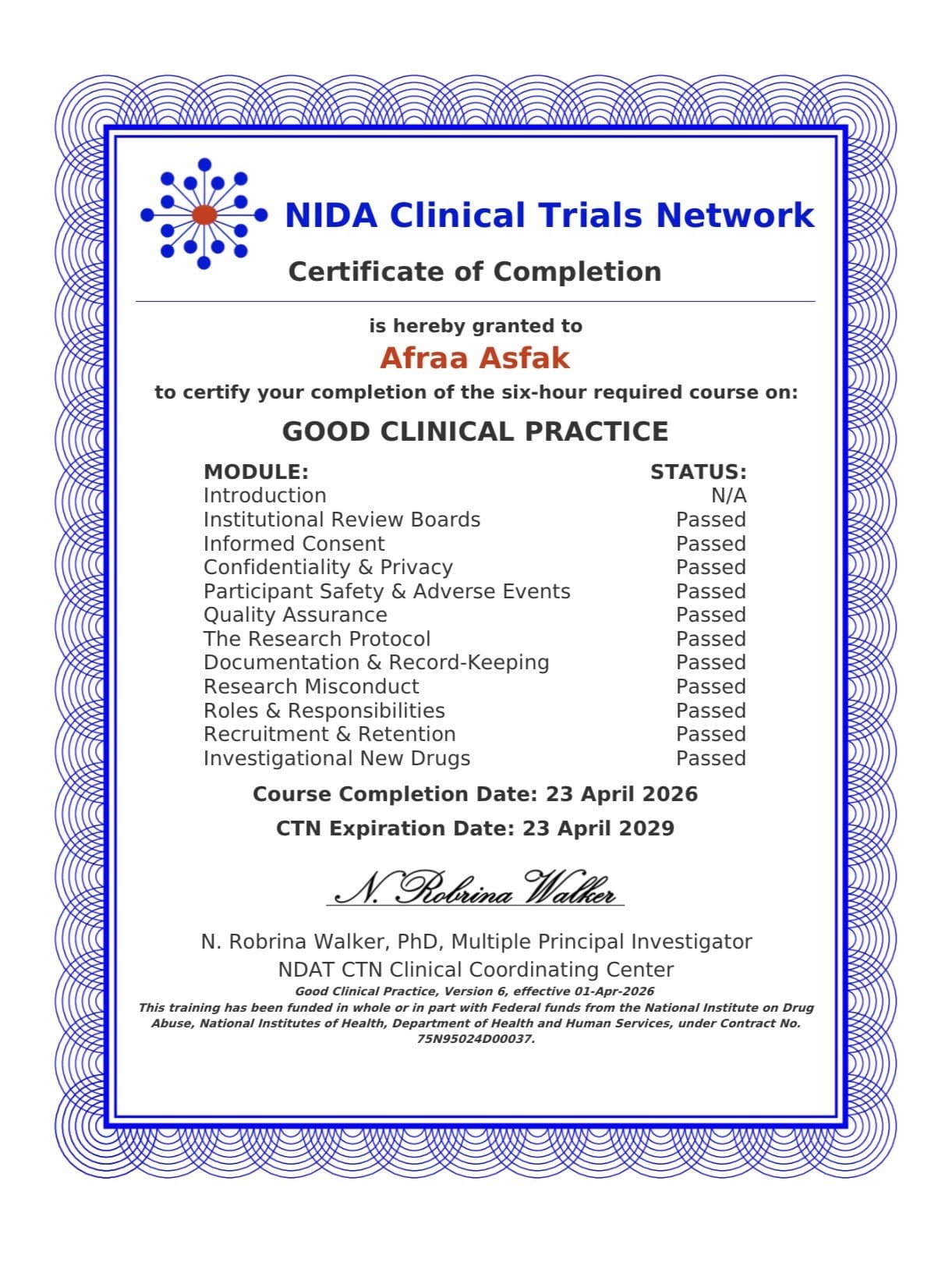 Good Clinical Practice Certification — NIDA Clinical Trials Network